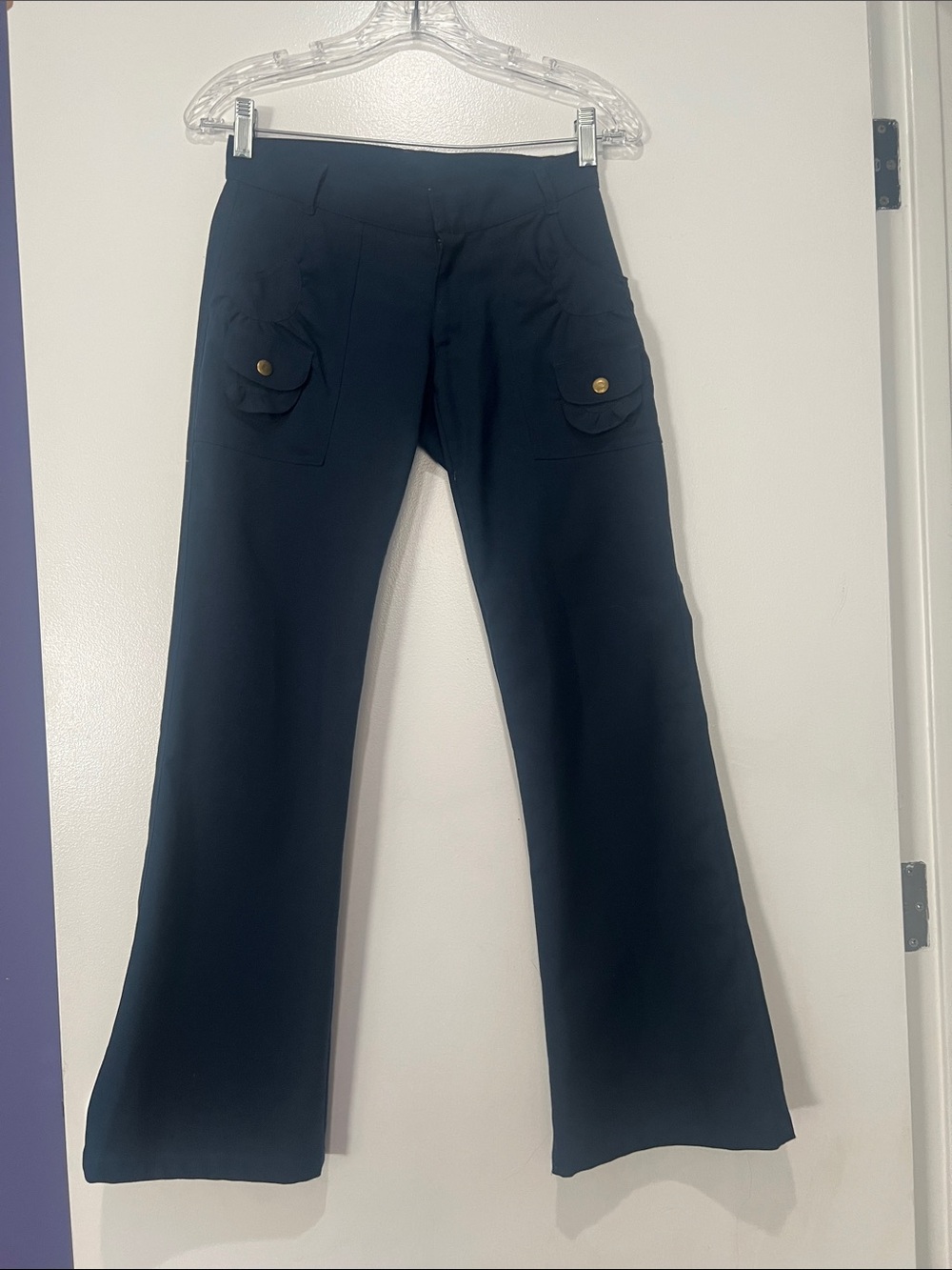 Sky Navy Flared Trousers with Front Flap Pockets size 0 - vintage